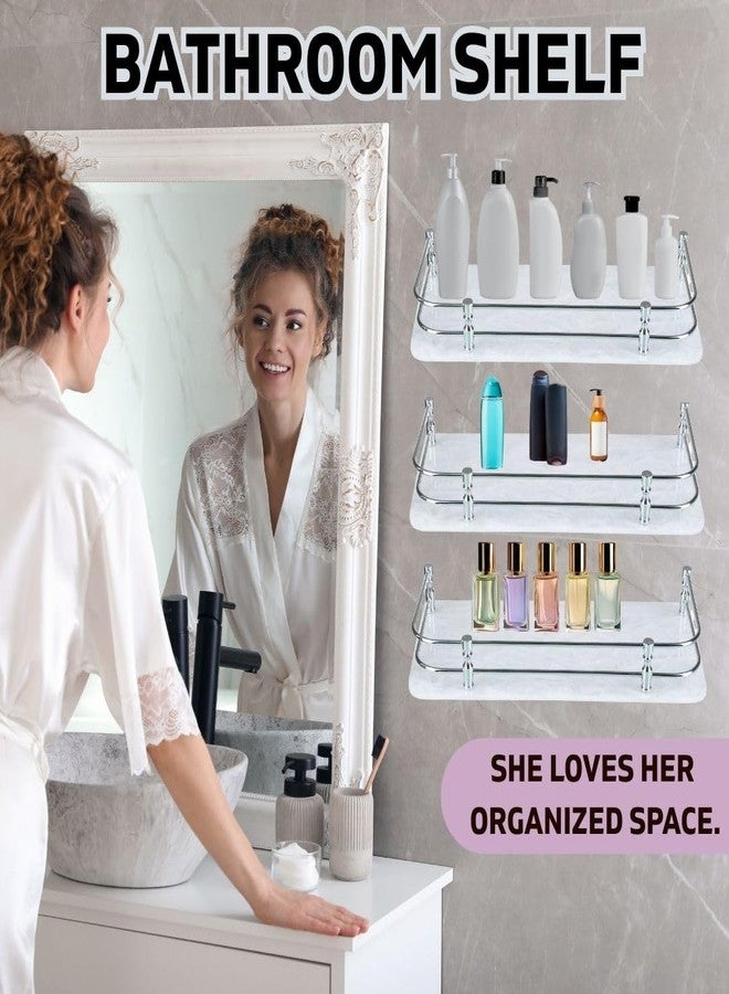 STIMULUS Transparent Acrylic Bathroom Shelf Set of 3 - Wall Mounted Storage Rack for Kitchen, Bathroom, Home - Multipurpose Wall Shelf Organizer (5x15 Inch, White) - Image 2